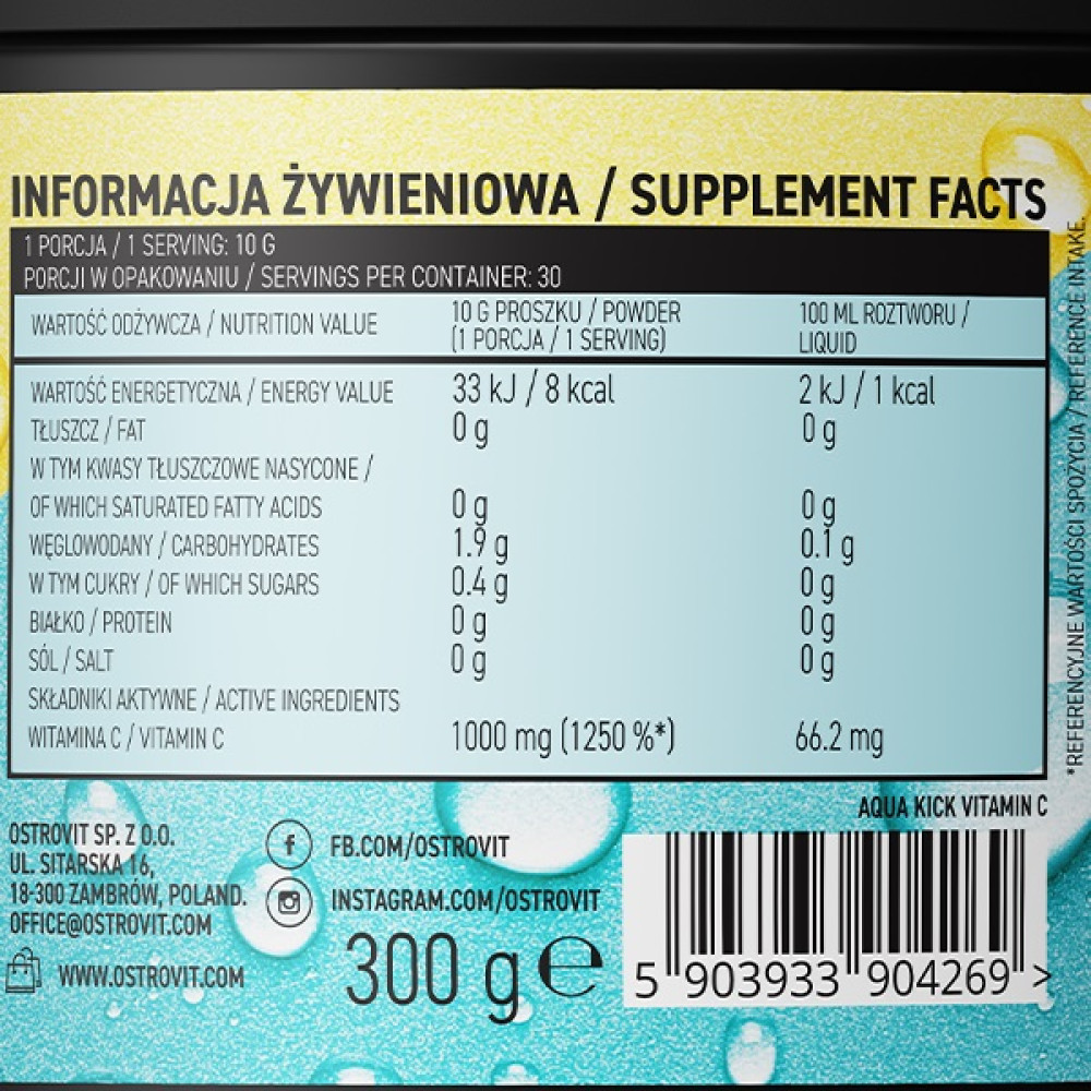 Вітамін C для спорту OstroVit Aqua Kick Vitamin C 300 g /30 servings/ Lemon Lime