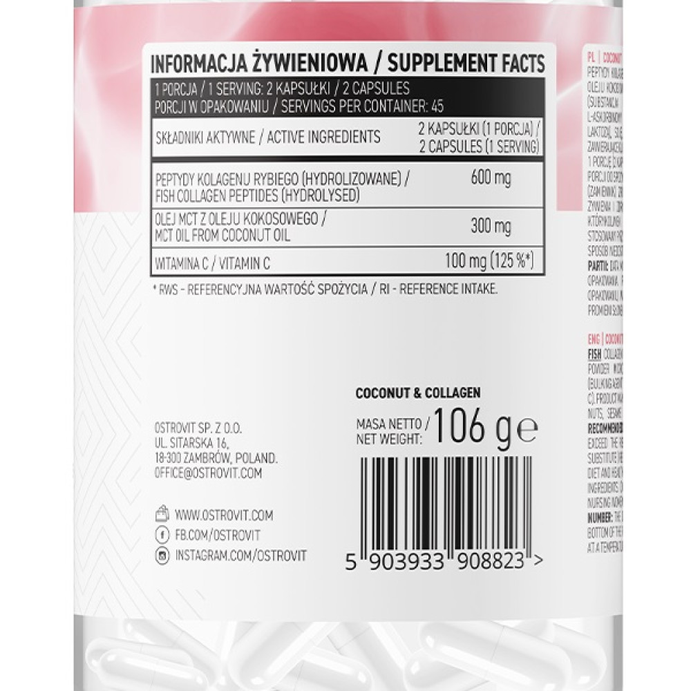 Хондропротектор (для спорту) OstroVit Coconut & Collagen 180 Caps