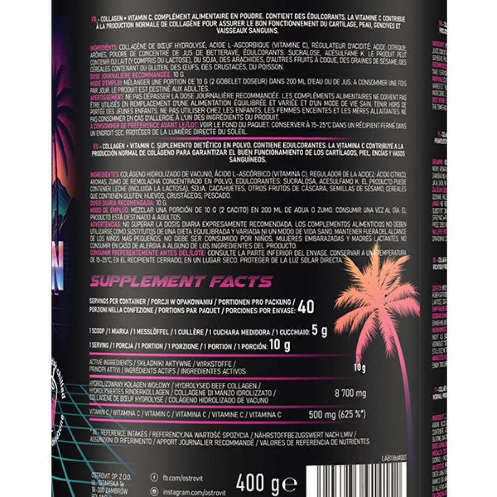 Хондропротектор (для спорту) OstroVit Collagen And Vitamin C 400 g /40 servings/ Miami Vibes