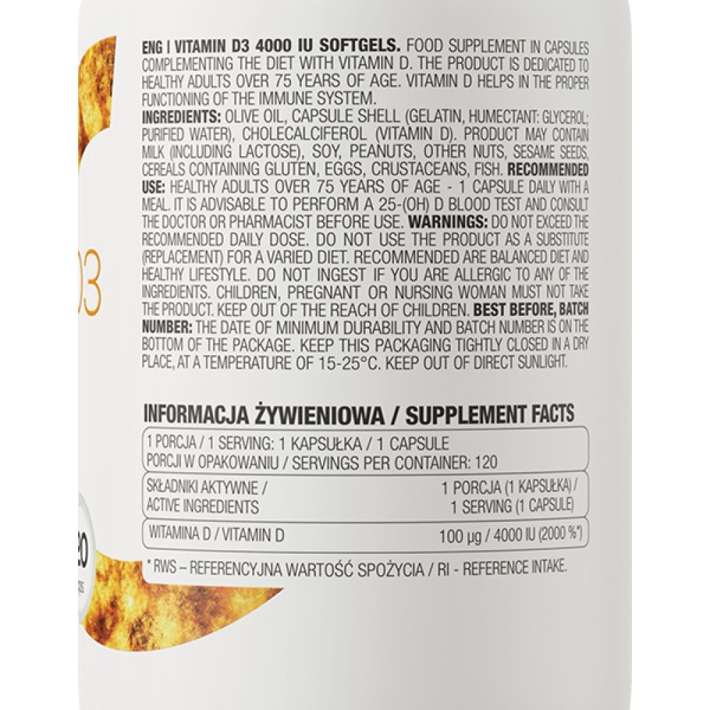 Вітамін D для спорту OstroVit Vitamin D3 4000 120 Caps