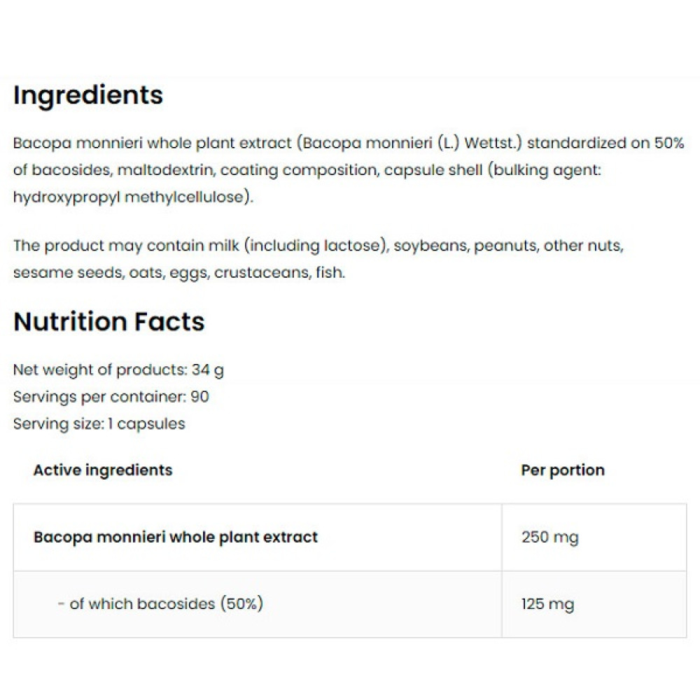 Комплекс для профілактики роботи головного мозку OstroVit Bacopa Monnieri VEGE 90 Caps