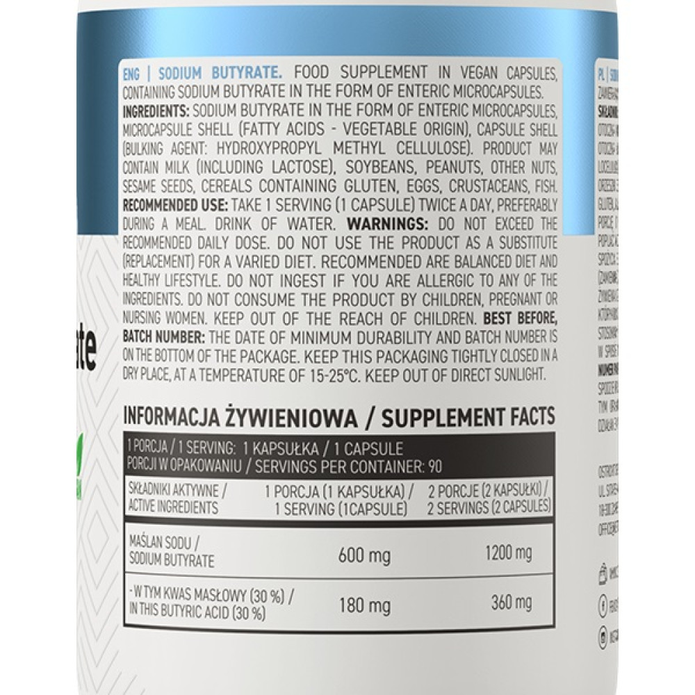 Вітамін C для спорту OstroVit Sodium Butyrate 90 Caps