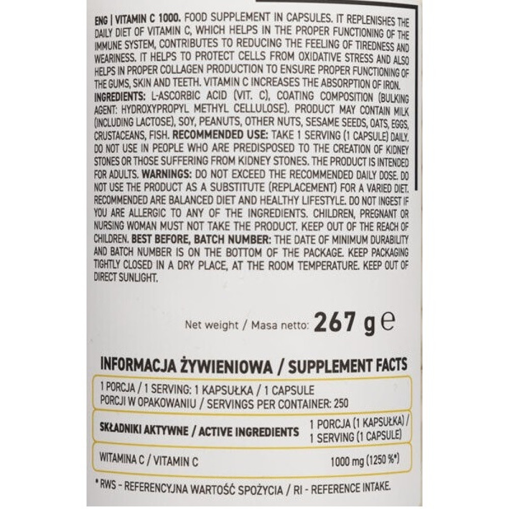 Вітамін C для спорту OstroVit Vitamin C 1000 250 Caps