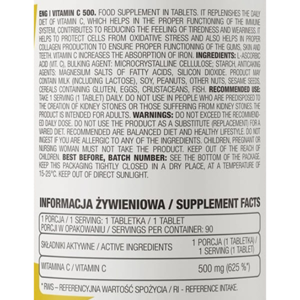 Вітамін C для спорту OstroVit Vitamin C 500 90 Tabs