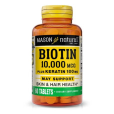 Біотин Mason Natural Biotin 10,000 mcg Plus Keratin 100 mg 60 Tabs
