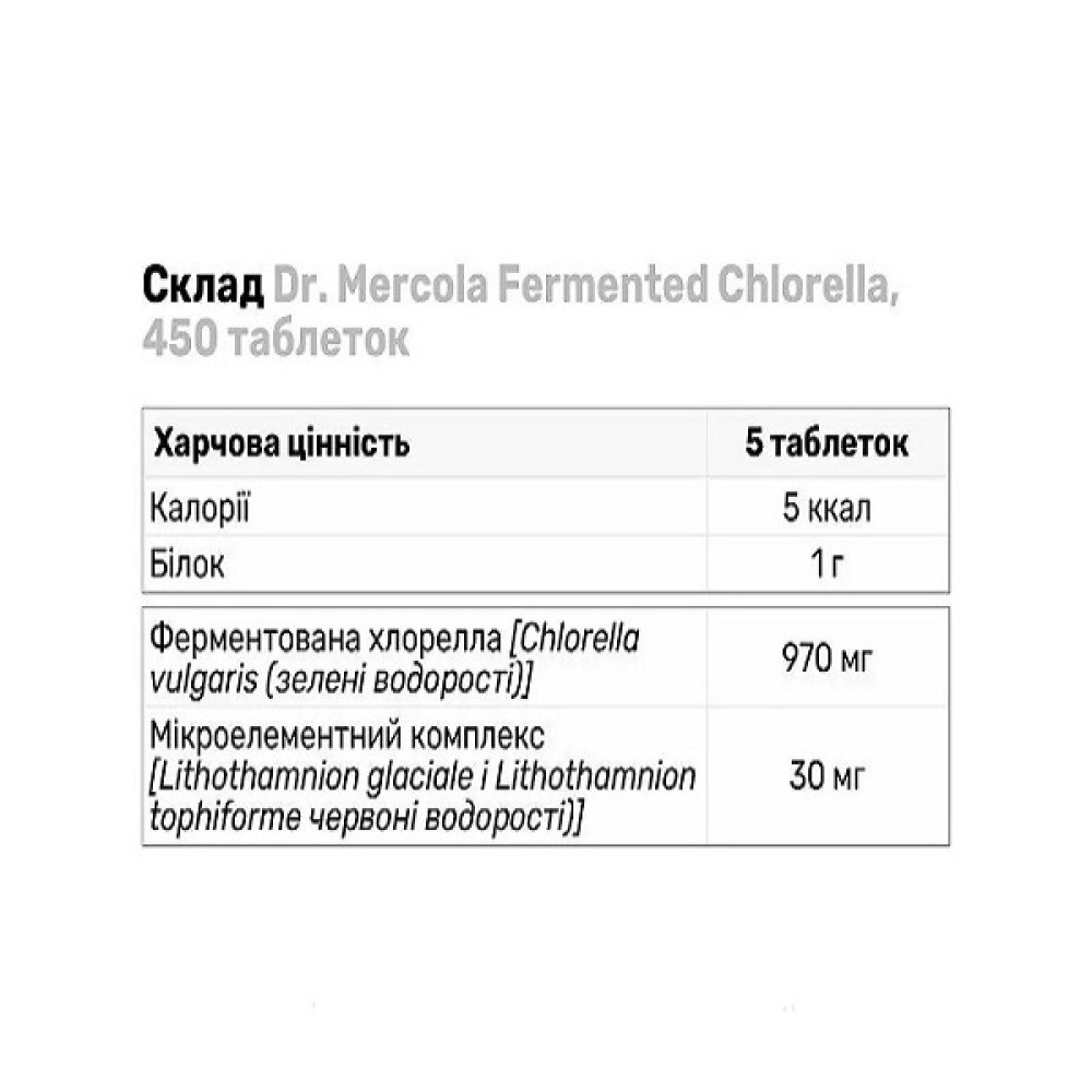 Хлорела Dr. Mercola Fermented Chlorella 450 Tabs