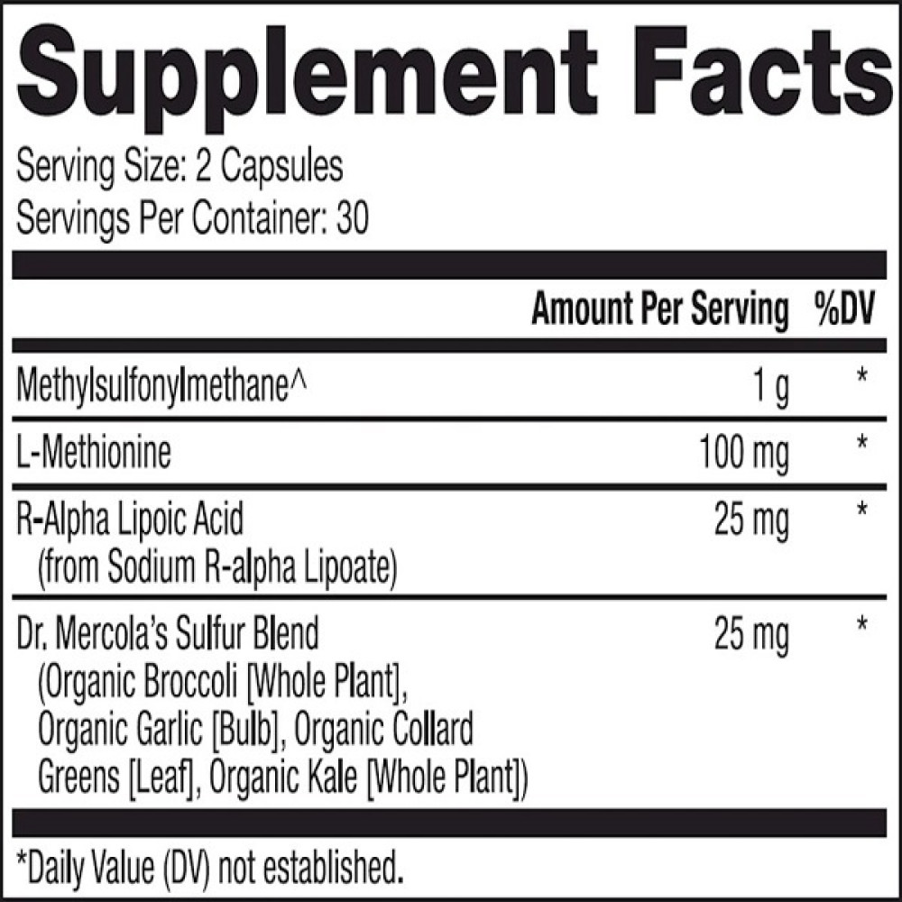 Препарат для суглобів та зв'зок Dr. Mercola MSM, Methylsulfonylmethane Sulfur Complex 60 Caps