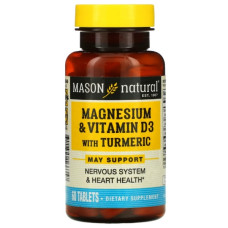 Вітамінно-мінеральний комплекс Mason Natural Magnesium & Vitamin D 3 With Turmeric 60 Tabs