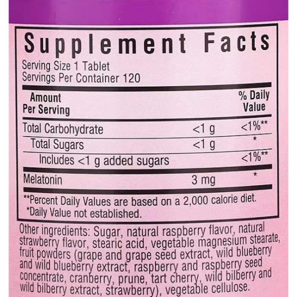 Мелатонін для сну Bluebonnet Nutrition Earth Sweet Chewables Melatonin 3 mg 120 Chewable Tabs Raspberry