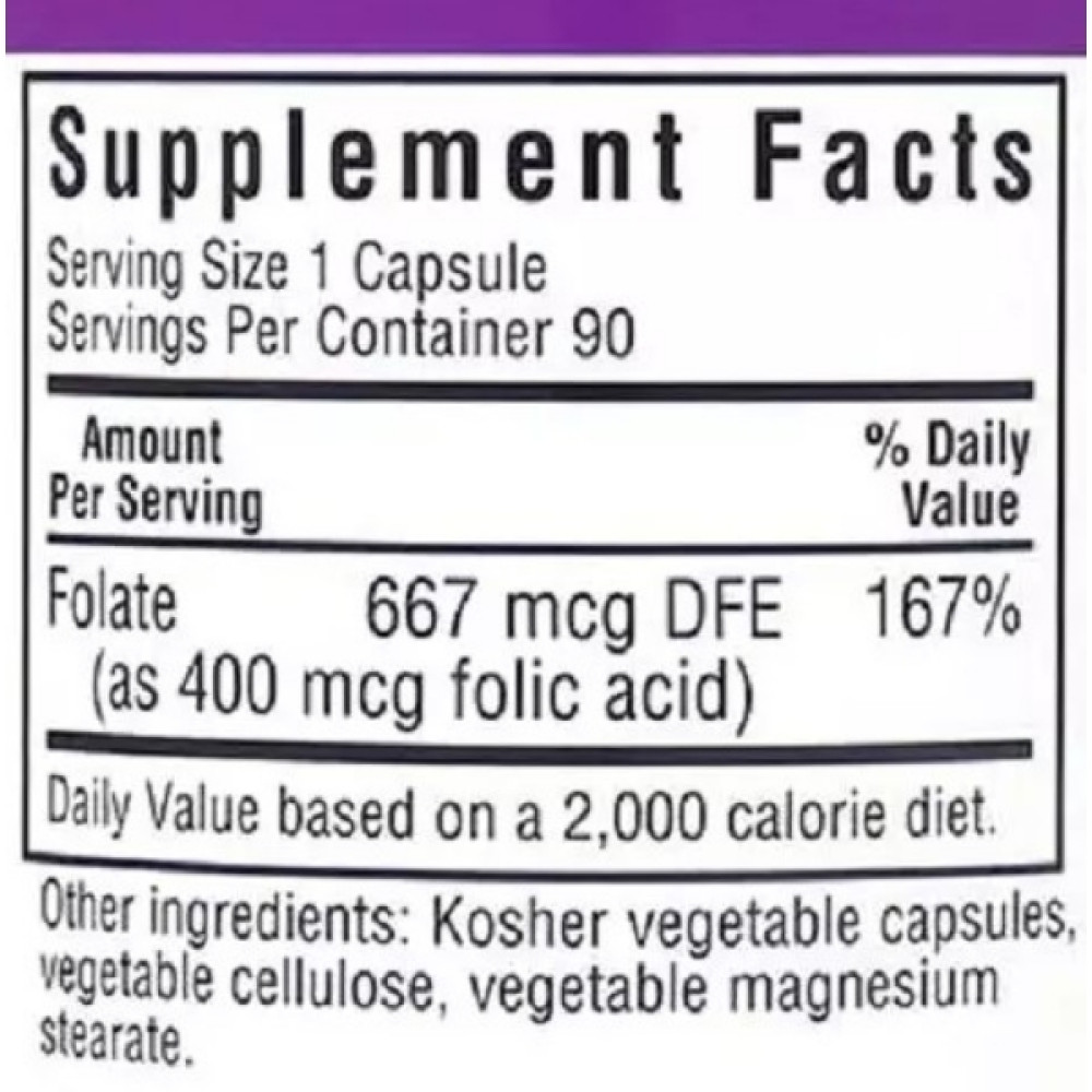 Фолієва кислота Bluebonnet Nutrition Folic Acid 400 mcg 90 Veg Caps