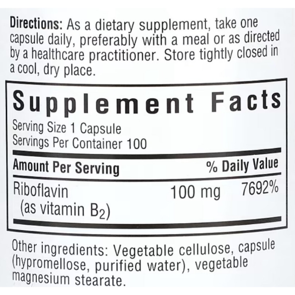 Рібофлавін Bluebonnet Nutrition Vitamin B2 100 mg 100 Caps
