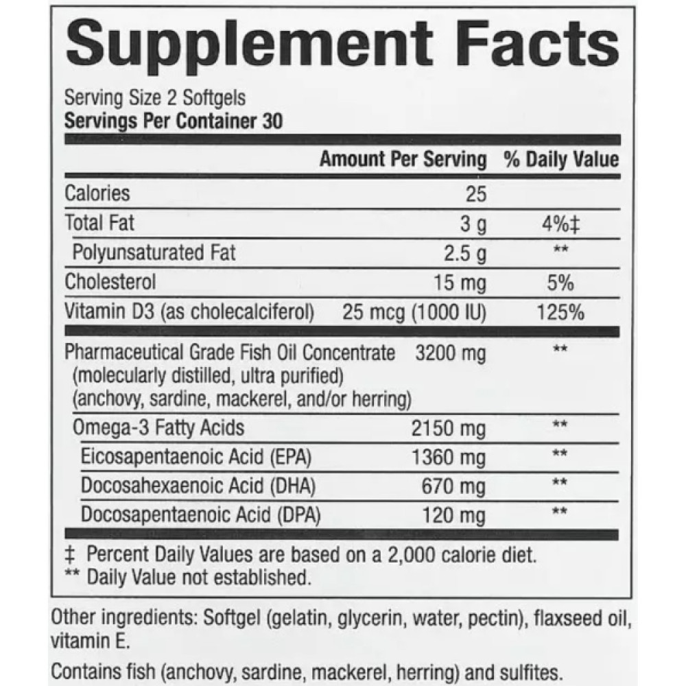 Омега 3 Natural Factors RxOmega-3 Ultra Strength 2150 mg with Vitamin D3 25 mcg (1000 IU) 60 Softgels
