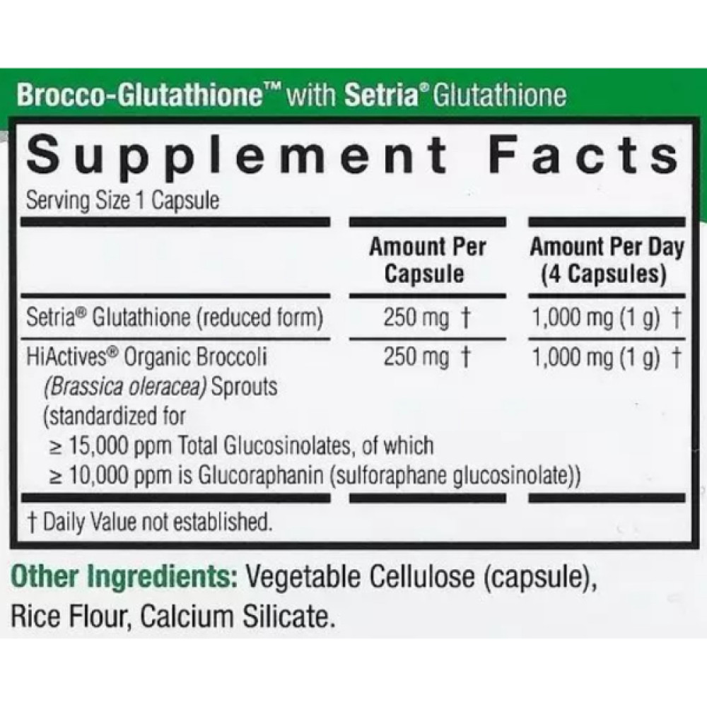Антиоксидант Nature's Answer Brocco-Glutathione 500 mg 60 Veg Caps