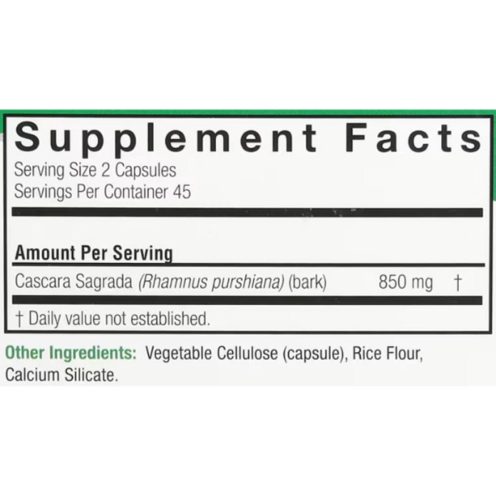 Покращення роботи кишечника Nature's Answer Cascara Sagrada 850 mg 90 Veg Caps