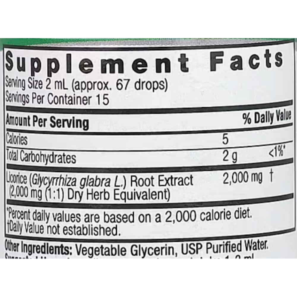 Корінь солодки Nature's Answer Licorice Root, Fluid Extract, Alcohol-Free 2000 mg 30 ml /15 servings/