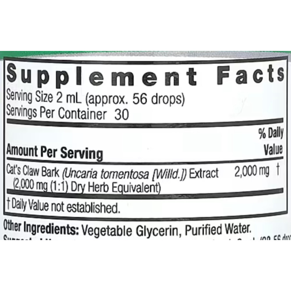 Котячий кіготь Nature's Answer Cat's Claw Bark, Alcohol-Free 2000 mg 60 ml /30 servings/