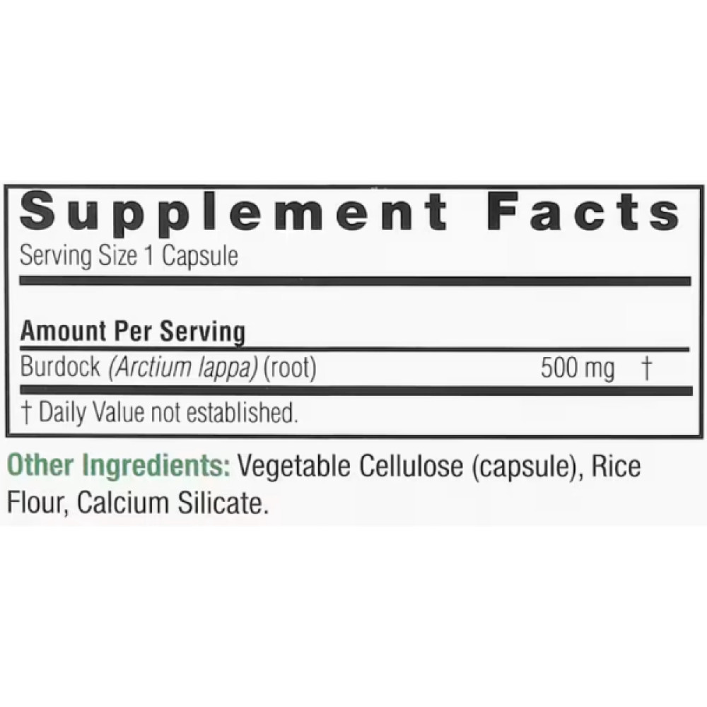 Корінь лопуха Nature's Answer Burdock 500 mg 90 Veg Caps