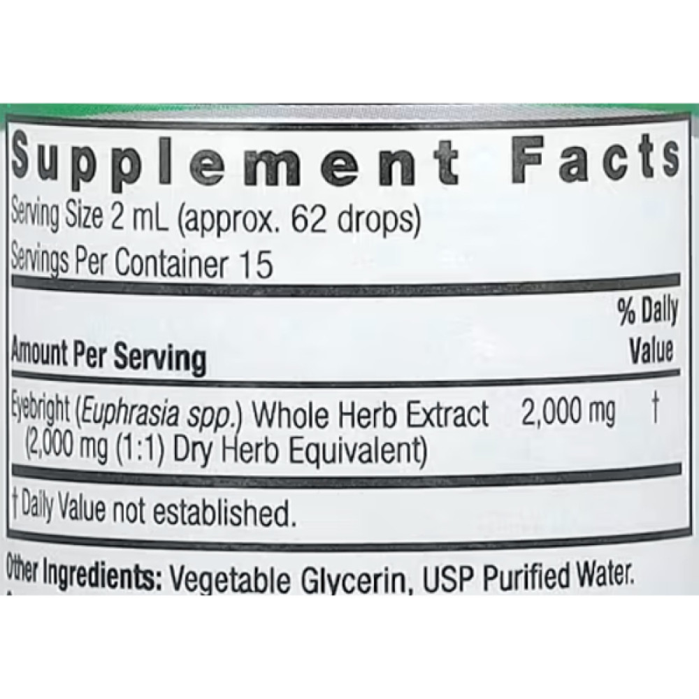 Комплекс для профілактики зору Nature's Answer Eyebright Herb, Fluid Extract, Alcohol-Free 2000 mg 30 ml /15 servings/