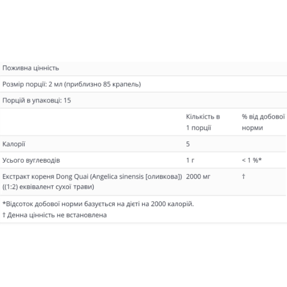 Копмлекс для профілактики репродуктивної функції у жінок Nature's Answer Dong Quai Root 2000 mg Alcohol-Free 30 ml /15 servings/