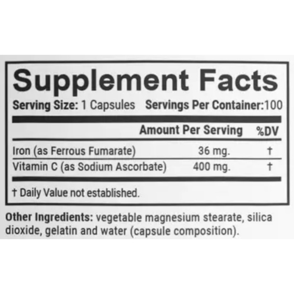 Мікроелемент Залізо En`vie Lab Iron (chelated fumarate) 36 mg 100 Caps