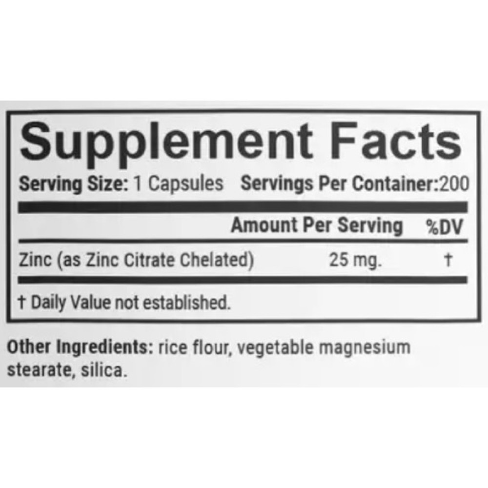 Мікроелемент Цинк En`vie Lab Zinc (cahelated citrate) 25 mg 200 Caps