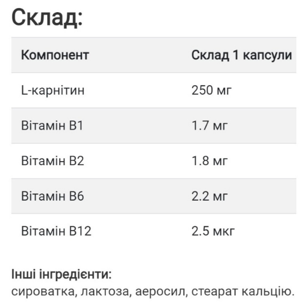 Карнітін Sunny Caps L-Carnitine 250 mg 60 Caps