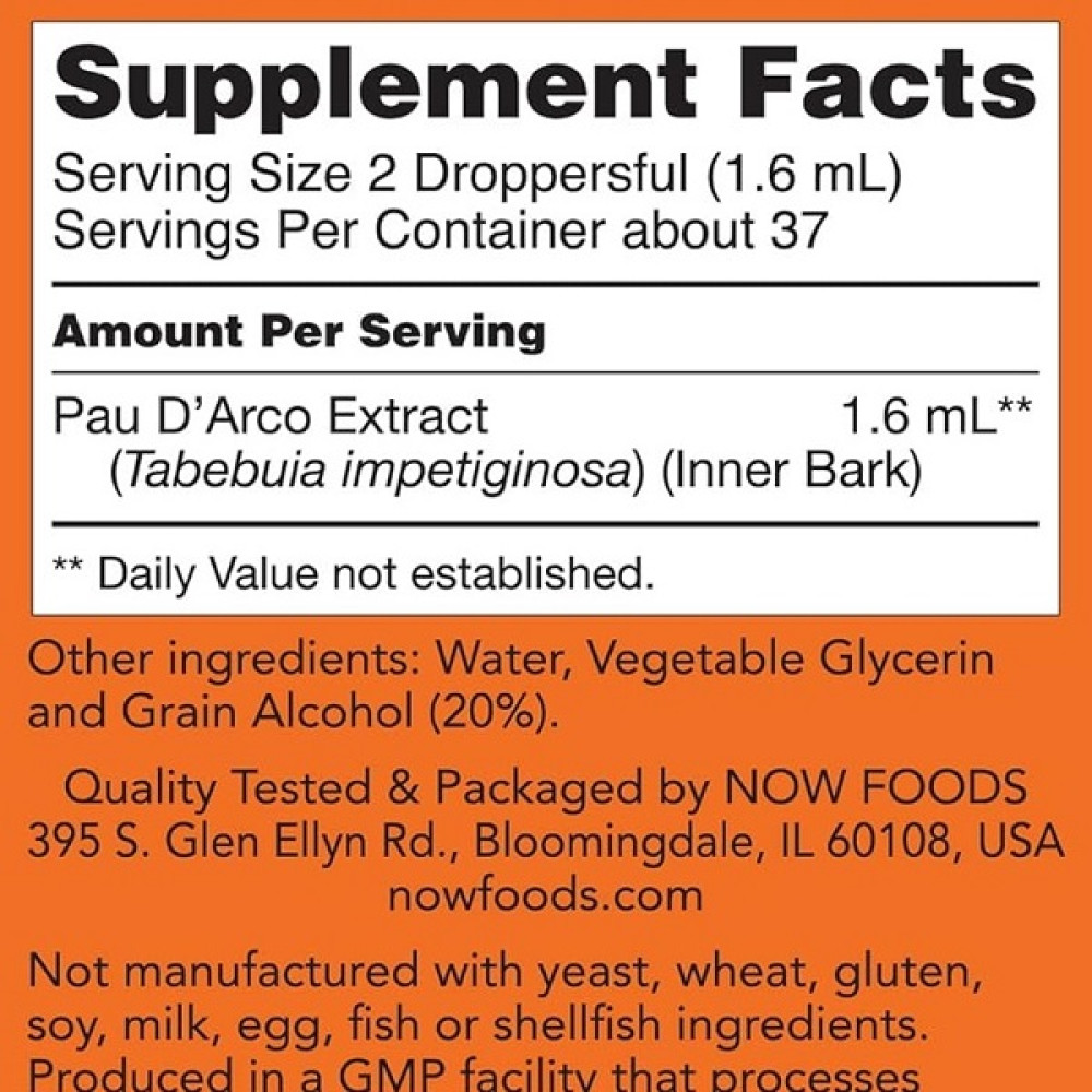 Мурашине дерево NOW Foods Pau D'Arco Extract 59 ml /37 servings/