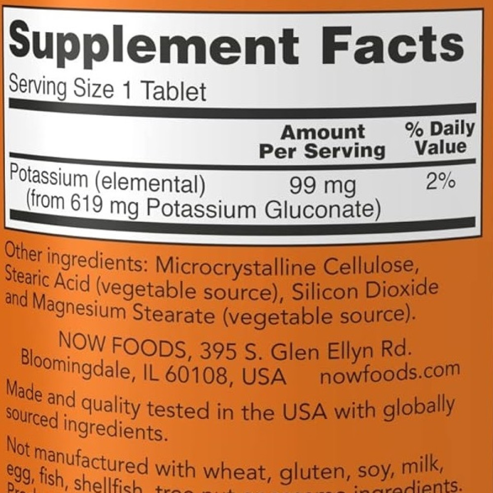 Мікроелемент Калій NOW Foods Potassium Gluconate 99 mg 250 Tabs