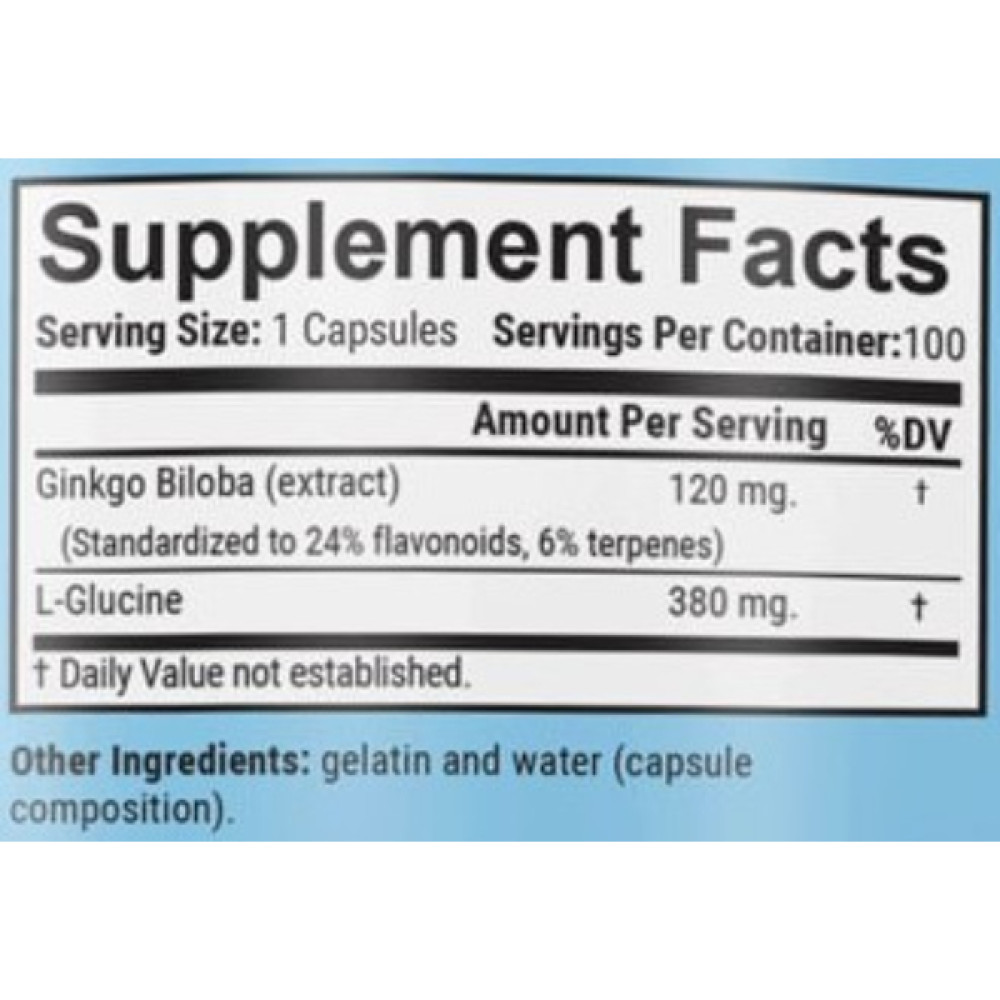 Гінкго Білоба GARO Nutrition Ginkgo Biloba + L-Glucine 120 mg 100 Caps