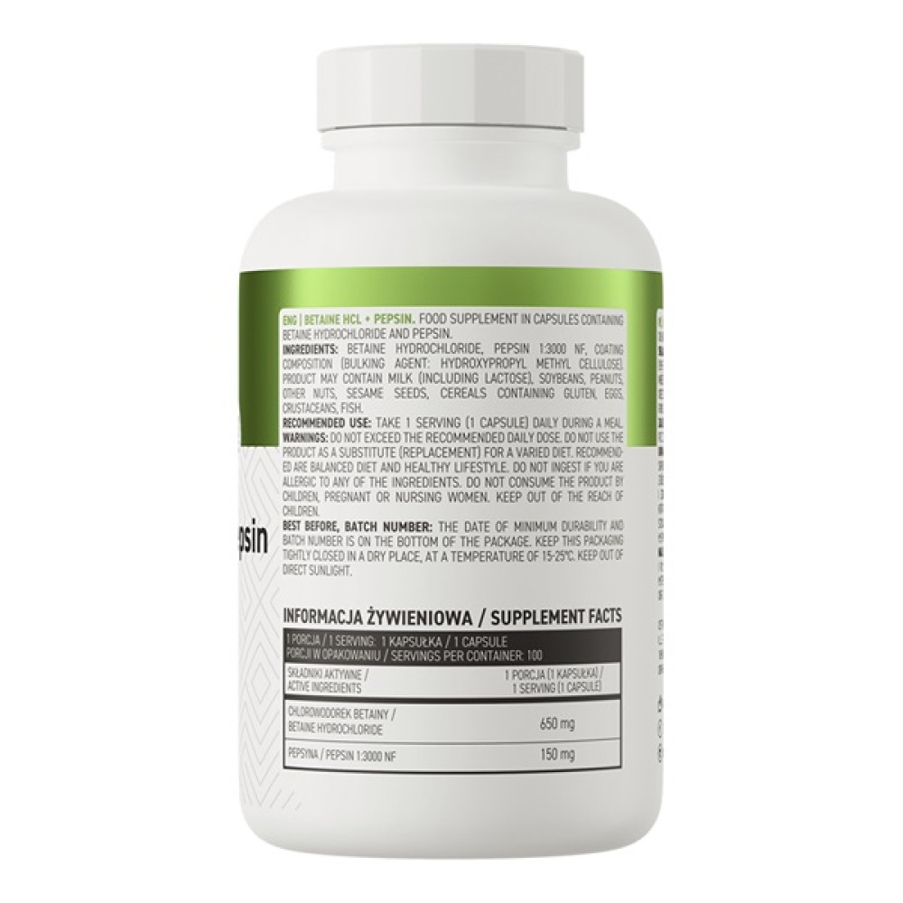 Ензими для спорту OstroVit Betaine HCl + Pepsin 100 Caps
