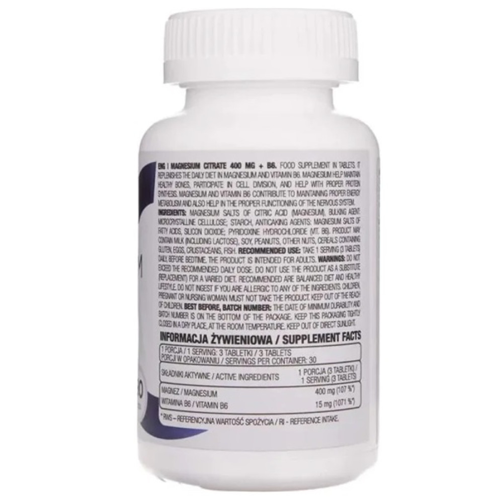 Мікроелемент Магній для спорту OstroVit Magnesium Citrate 400 mg + B6 90 Tabs