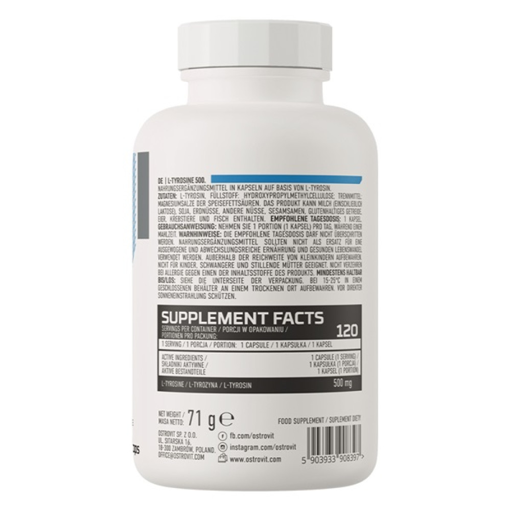 Тирозин для спорту OstroVit Tyrosine 500 mg 120 Caps
