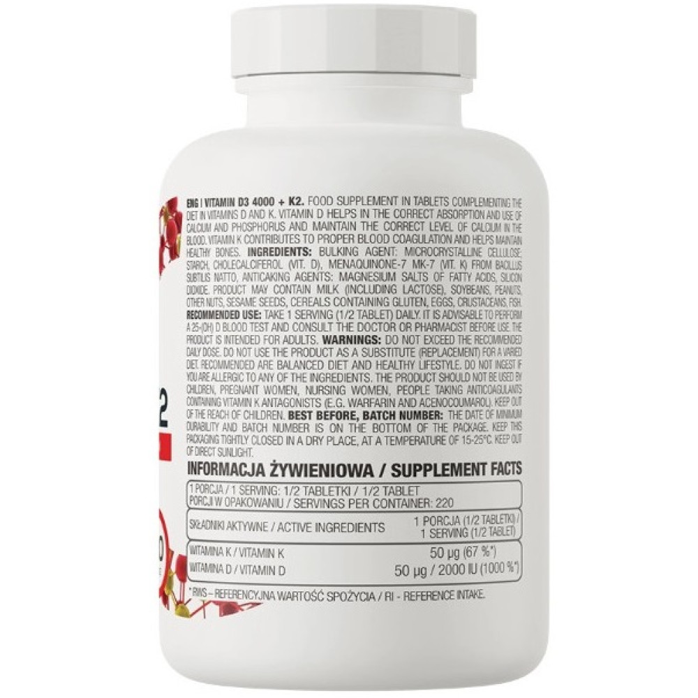 Вітамін D для спорту OstroVit Vitamin D3 4000+K2 110 Tabs