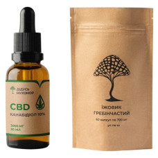 Грибний комплекс Дідусь Мухомор Набір “Марія Іванівна” (CBD Олія 10% + Їжовик гребінчастий) 30 мл + 60 капсул