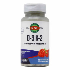 Комплекс Вітамін D3+K2 KAL Vitamin K2 MK-7 60 Micro Tablets Raspberry