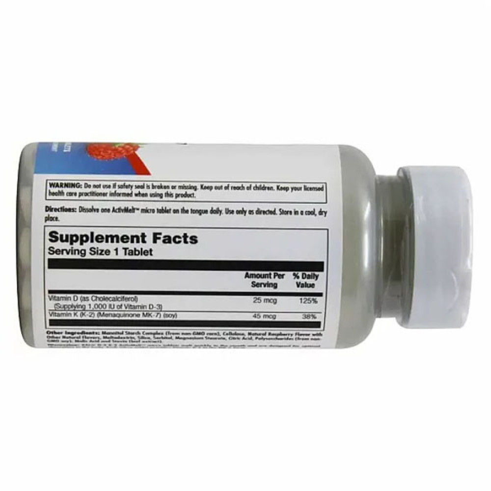 Комплекс Вітамін D3+K2 KAL Vitamin K2 MK-7 60 Micro Tablets Raspberry