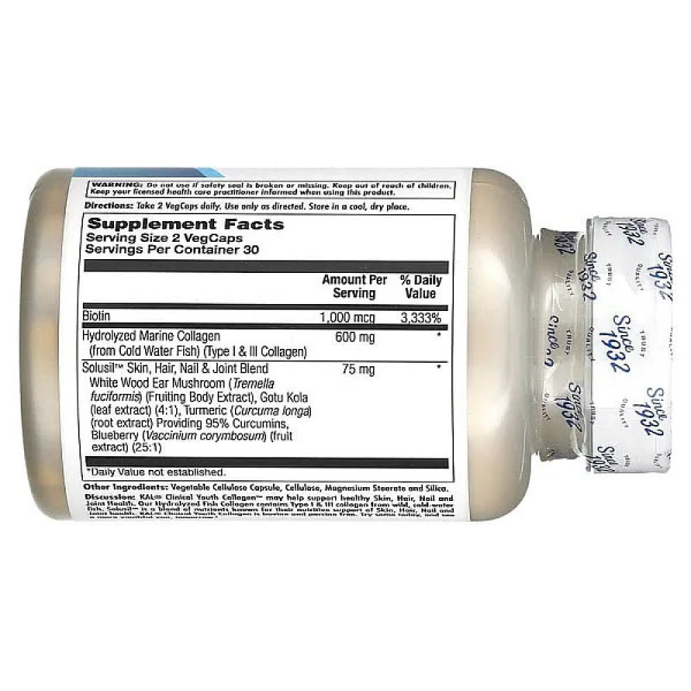Колаген KAL Clinical Youth Collagen, Type I&III 600 mg 60 Veg Caps