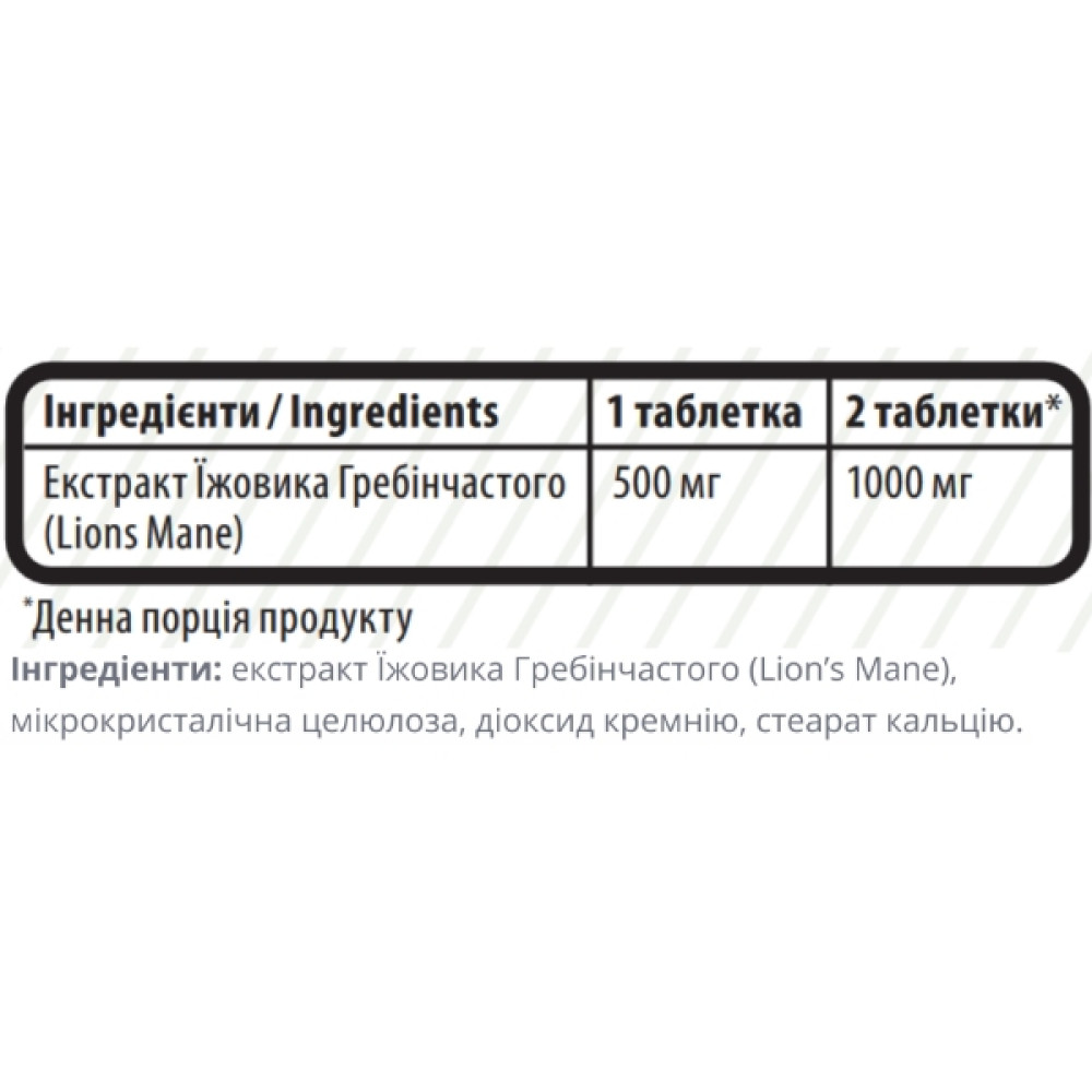 Натуральна добавка для спорту Sporter Lions Mane 500 mg 60 Tabs