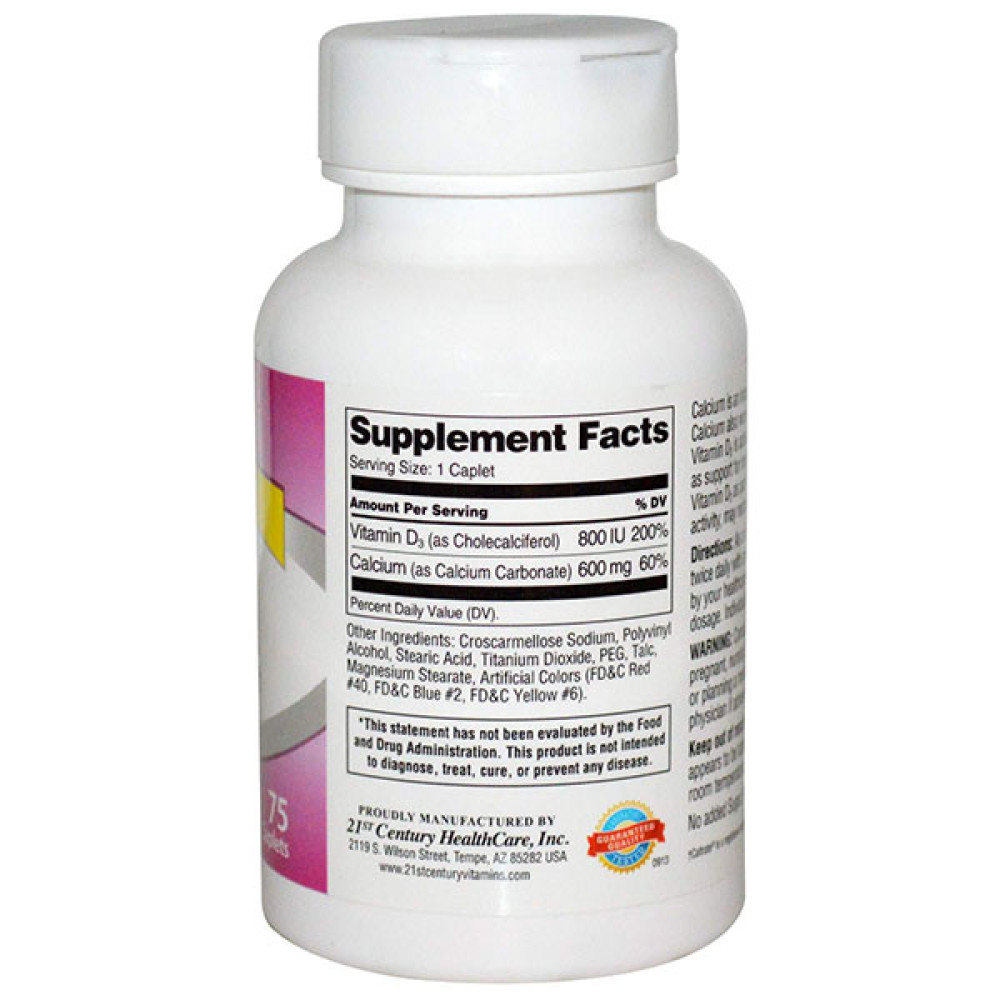 Вітамінно-мінеральний комплекс 21st Century Calcium 600+D3 75 Caplets
