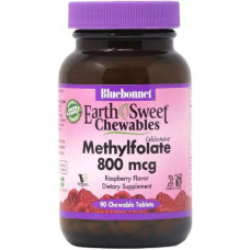 Фолієва кислота Bluebonnet Nutrition Earth Sweet Chewables Methylfolate 800 mcg 90 Chewable Tabs Raspberry
