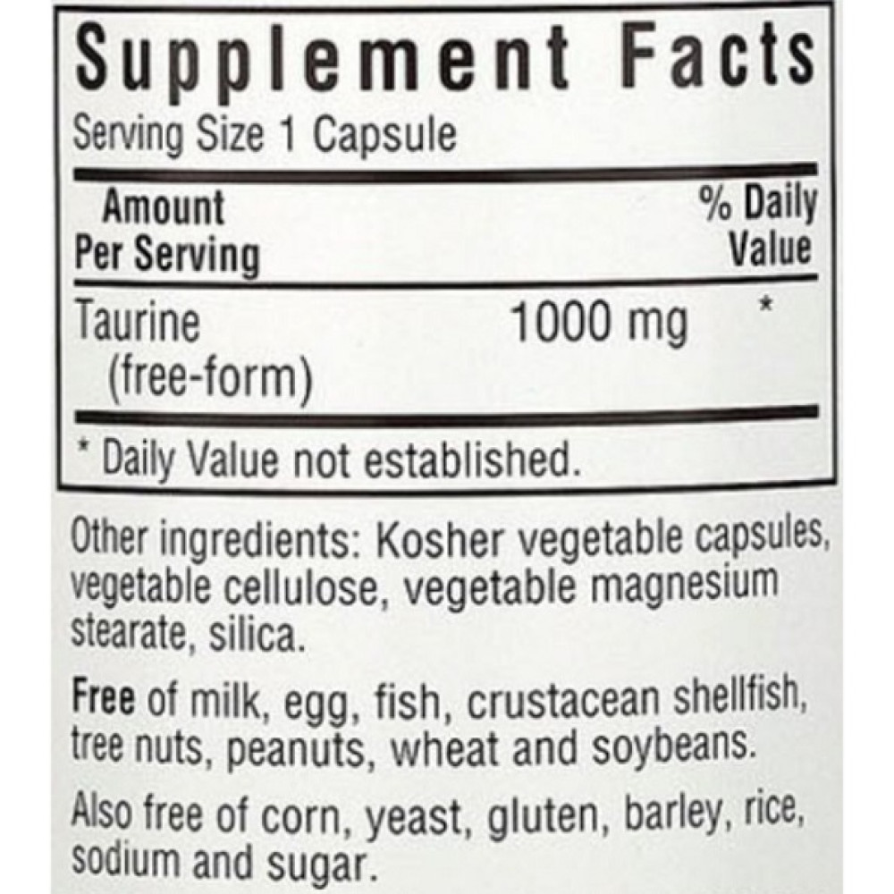 Таурін Bluebonnet Nutrition Taurine 1000 mg 50 Veg Caps