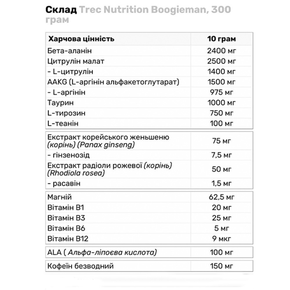 Комплекс до тренування Trec Nutrition Boogieman 300 g /30 servings/ Candy