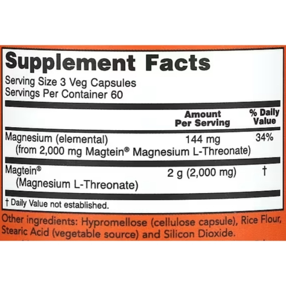Мікроелемент Магній NOW Foods Magtein 180 Veg Caps