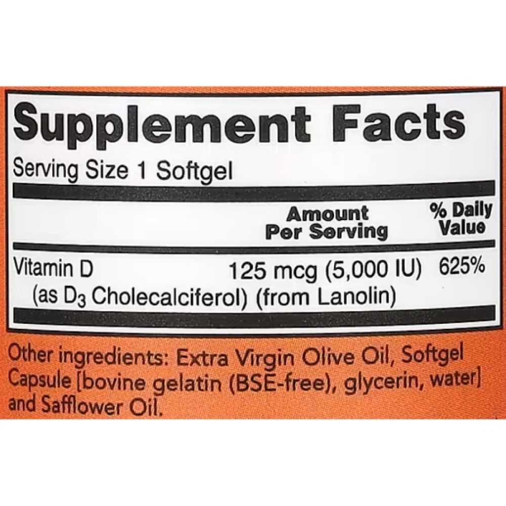 Вітамін D NOW Foods Vitamin D-3 5000 IU 30 Softgels