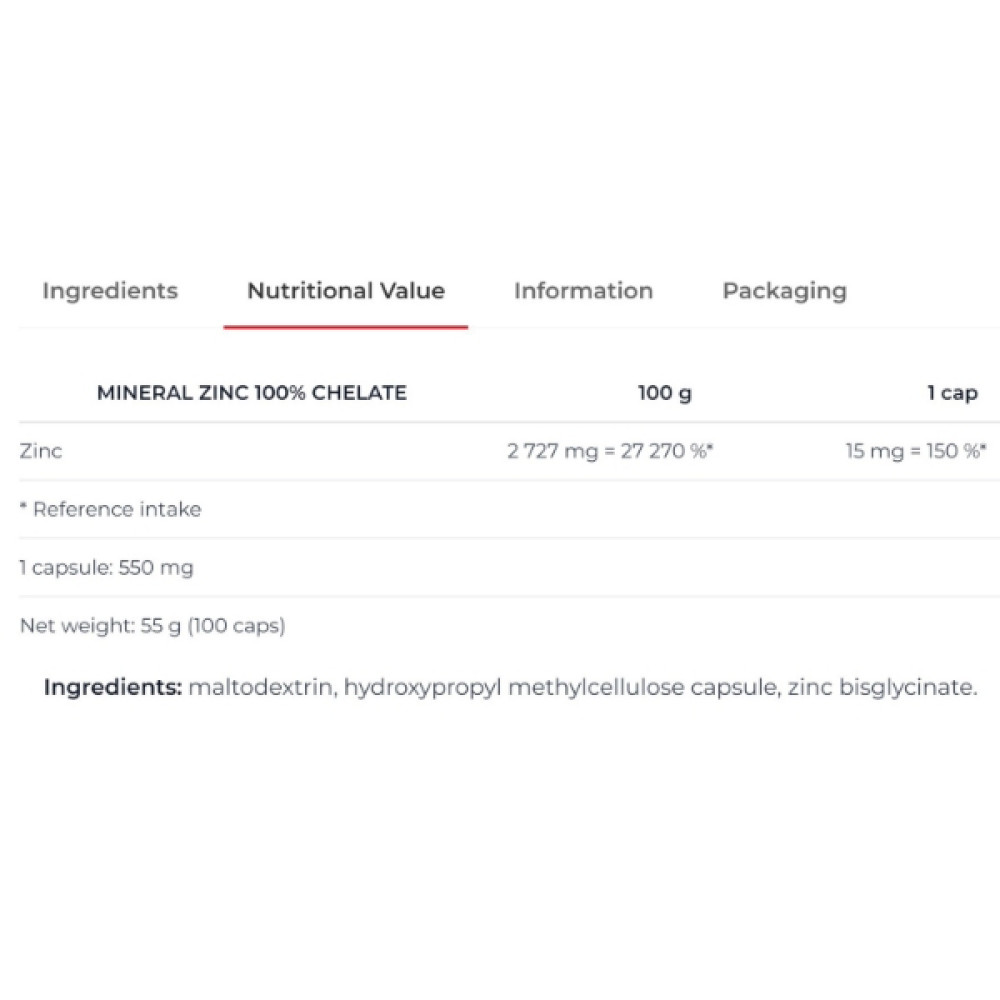 Мультимінерали для спорту Nutrend Mineral Zinc 100% Chelate 100 Caps