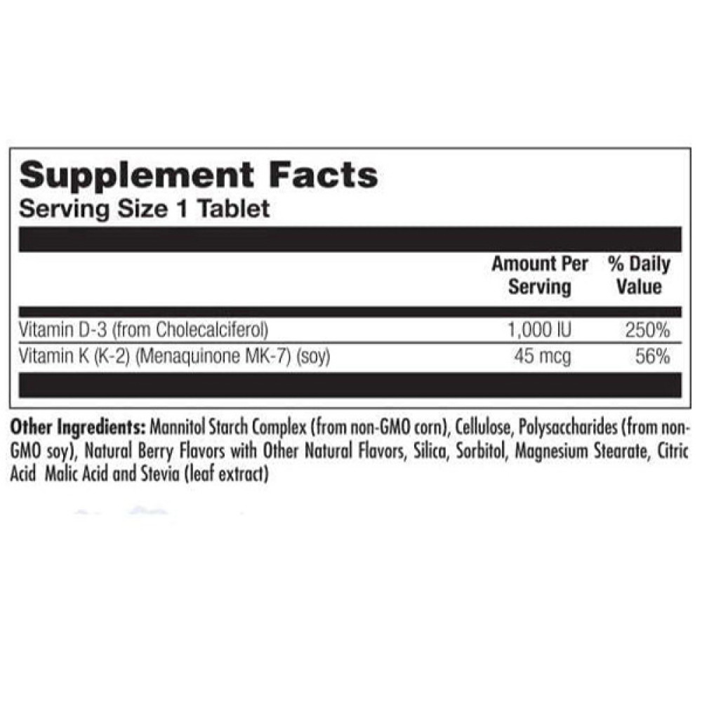 Комплекс Вітамін D3+K2 KAL Vitamin D3 K2 60 Micro Tablets Raspberry