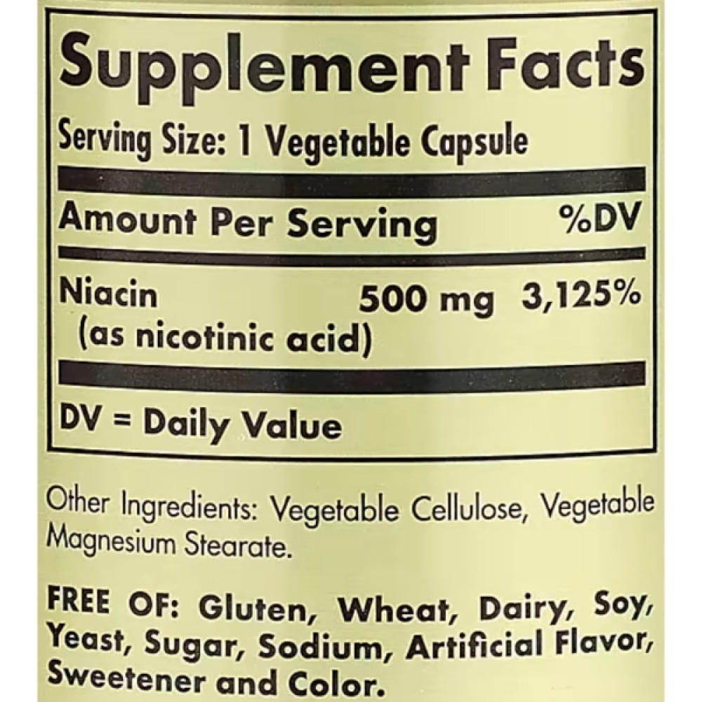 Ніацін Solgar Niacin (Vitamin B 3) 500 mg 100 Veg Caps