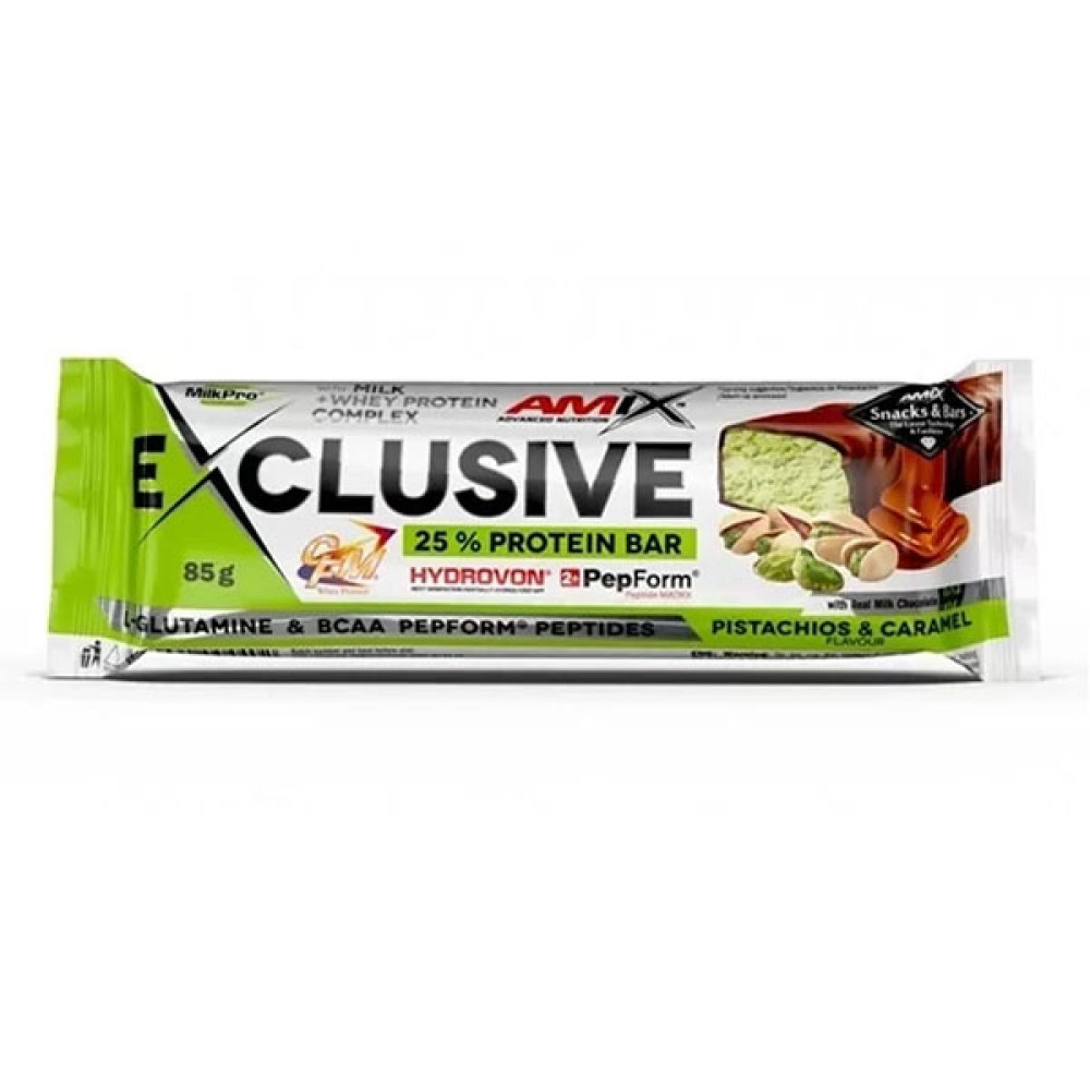 Протеїновий батончик Amix Nutrition Exclusive Protein Bar 12 х 85 g Pistachio Caramel