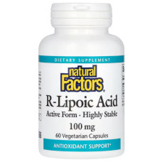 Альфа-ліпоєва кислота Natural Factors R-Lipoic Acid Active Form, Highly Stable 100 mg 60 Veg Caps