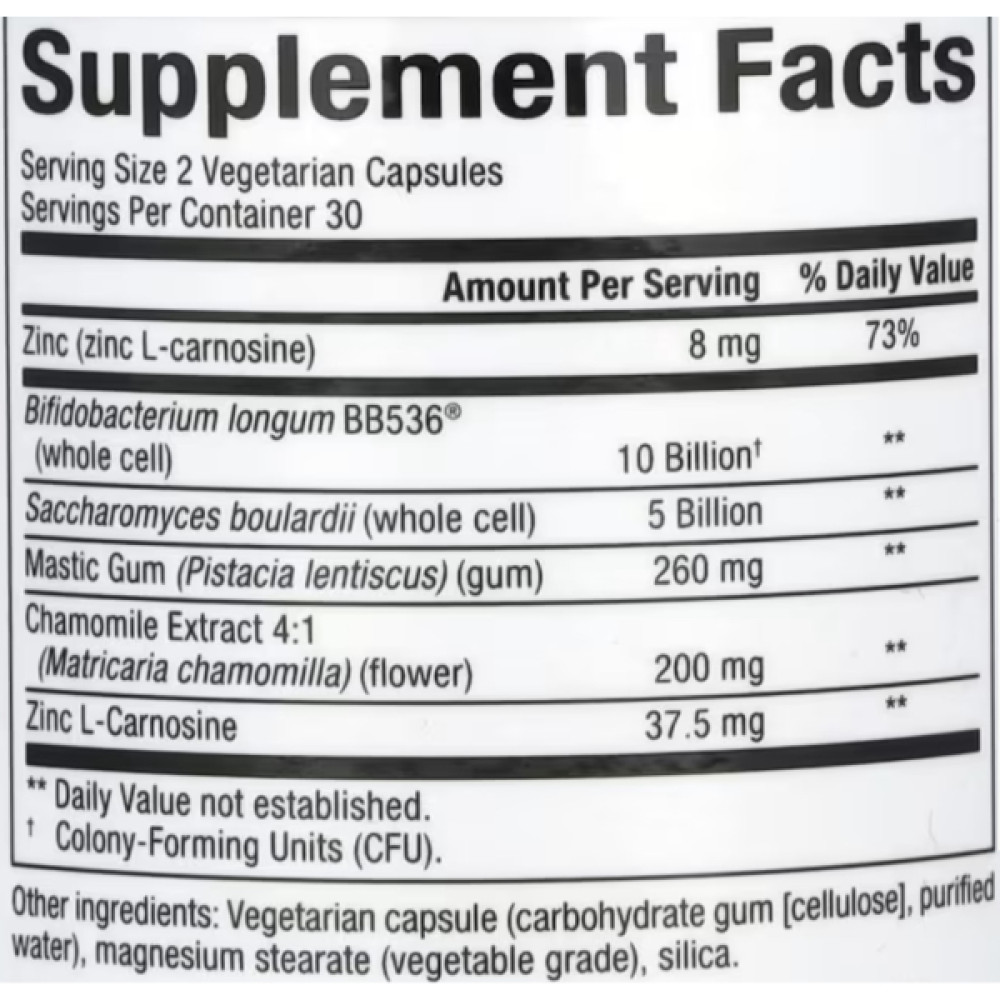 Покращення роботи кишечника Natural Factors Gastro-Assist with Mastic Gum, Saccharomyces Boulardii & Zinc L-Carnosine 60 Veg Caps